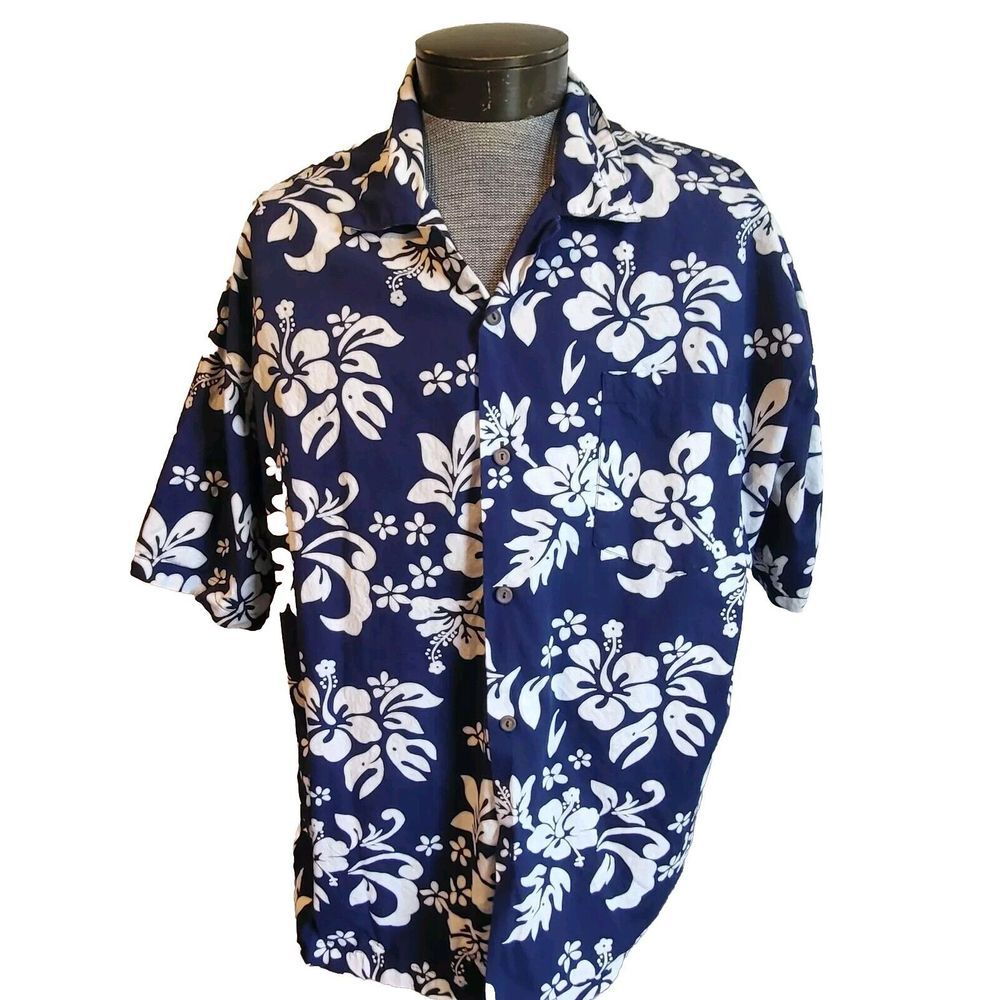 Steve‎ & Barry's Classic Hawaiian  Men's XXL Blue All Over Floral Print  Shirt